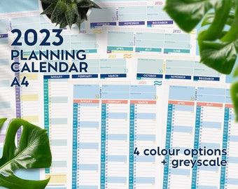 Printable 2023 calendar "Dany"Set1 - A4 - 4 colour options - colorful modern design year overview planner for monthly + quarterly planning