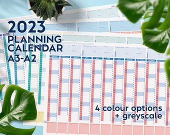 Printable 2023 calendar "Dany"Set2 - A3 to A2 - 4 colour options - modern design year overview wall planner for monthly + quarterly planning