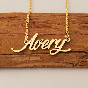 Personalized Name Necklace, Avery Letter Necklace, Engraved Necklace Gold Plated, Family Name Necklace with All Best Wishes