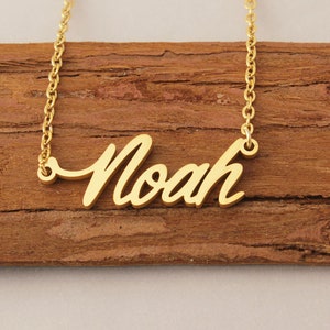 Custom Name Necklace, Noah Name Necklace Gold, Engraved Your Name on Necklace, Kids Birthday Gift Name Pendant for Her