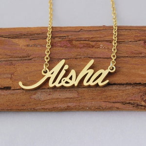Name Necklace, Custom Gold Plated Necklace, Engraved Name Pendant, Personalized Christmas Birthday Gift Necklace for Aisha