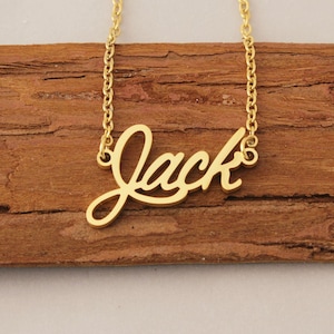 Name Necklace, Custom Jack Gold Plated Name Necklace, Dainty Necklace, Necklace with Any Name, Personalized Anniversary Necklace for Women