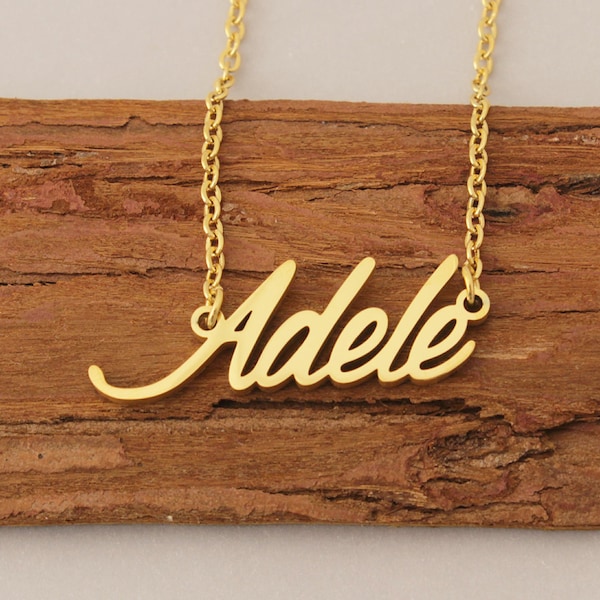 Name Necklace, Personalized Name Plate Necklace, Tiny Name Pendant, Custom Letter Initial  Necklace for Adele