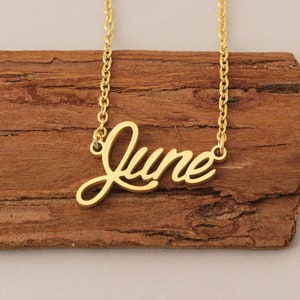 Name Necklace, Custom Initial Necklace, June Name Necklace Gold, Personalized Christmas Mother Day Gift Necklace for Women