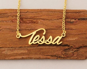 Name Necklace, Customized Name Necklace, Personalized Name Pendant, Girls Name Plate Necklace, Engraved Christmas Necklace for Tessa