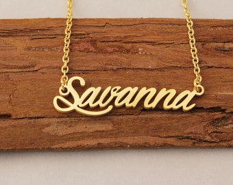 Name Necklace, Custom Name Necklace, Girls Personalized Name Jewelry, Loving Kids Birthday Gift Necklace for Savanna