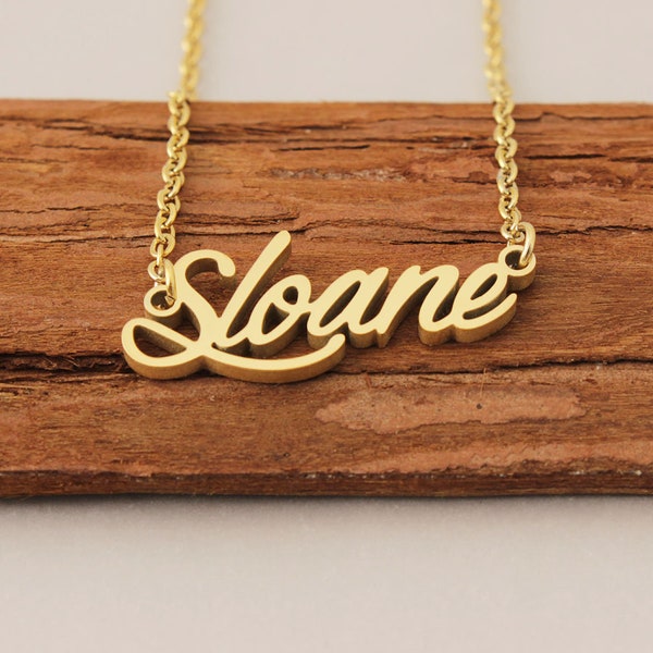 Name Necklace Gold, Custom Initial Necklace, Nameplate Necklace, Simple Necklace Anniversary Gift for Sloane