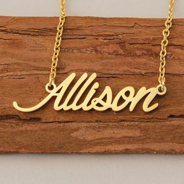 Allison Name Necklace, Nameplate Necklace Personalized, Necklaces for Women, New Mom Necklace Gift with Kids Name