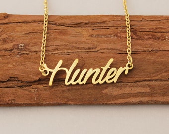 CardonC Minimalist Necklace Engraved in Silver Personalized for Man with Name Hunter 24k Gold CardonC Minimalist Necklace Engraved in Silver Personalized for Man with Name Hunter 24k Gold