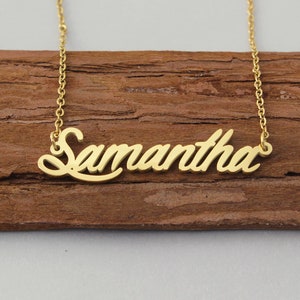 Custom Name Necklace, Samantha Gold Plated Necklace, Initial Necklace, Back to School Gift Necklace for Girls
