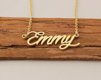 Emmy Name Necklace, Custom Name Necklace Gold, Necklaces for Women, Engraved Mom Necklace with Kids Name Birthday Gift