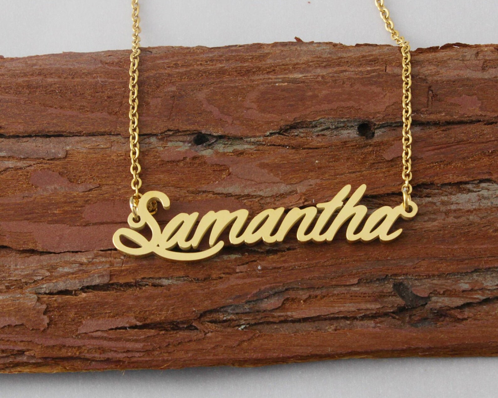Custom Name Necklace Samantha Gold Plated Necklace Initial Etsy