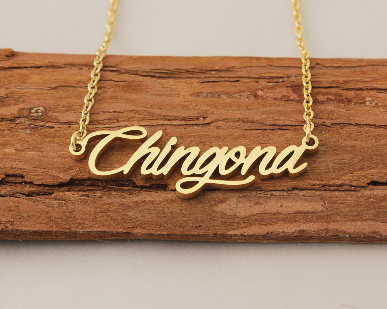Name Necklace, Chingona Name Necklace Gold, Nameplate Necklace, Personalized Friendship Necklace for Her Back to School Gift