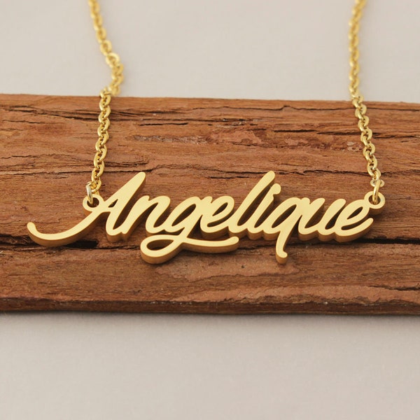 Name Necklace, Angelique Nameplate Necklace, Custom Initial Necklace for Her, Name Pendant Birthday Party Gift for Sister Her