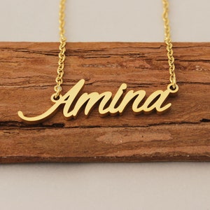 Custom Name Necklace, Initial Necklace, Engraved Grandma Necklace for Her, Gold Plated Name Necklace Christmas Gift for Amina