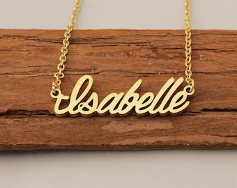 Name Necklace, Isabelle Letter Name Necklace, Personalized Kids Name Jewelry, Engraved Birthday Christmas Party Gift Necklace for Her