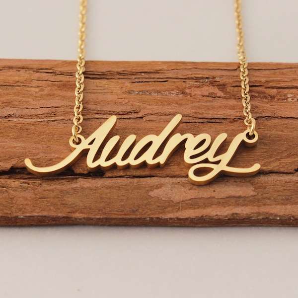 Name Necklace, Personalized Nameplate Necklace, Letter Necklace, Girls Birthday Name Jewelry for Audrey