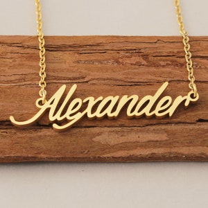 Alexander Name Necklace, Customized Necklace, Dainty Gold Necklace, Gold Plated Necklace for Her Anniversary Gift