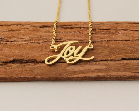 Gold Retro Large Initial Necklace Personalized Name Necklace 