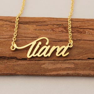 Name Necklace, Tiara Name Necklace, Custom Dainty Necklace, Name Pendant Gold Plated Necklaces for Women Her