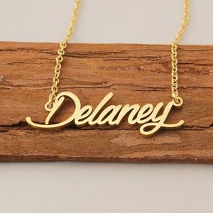 Name Necklace, Personalized Nameplate Necklace, Name Pendant, Engraved Necklace Women Birthday Gift for Delaney