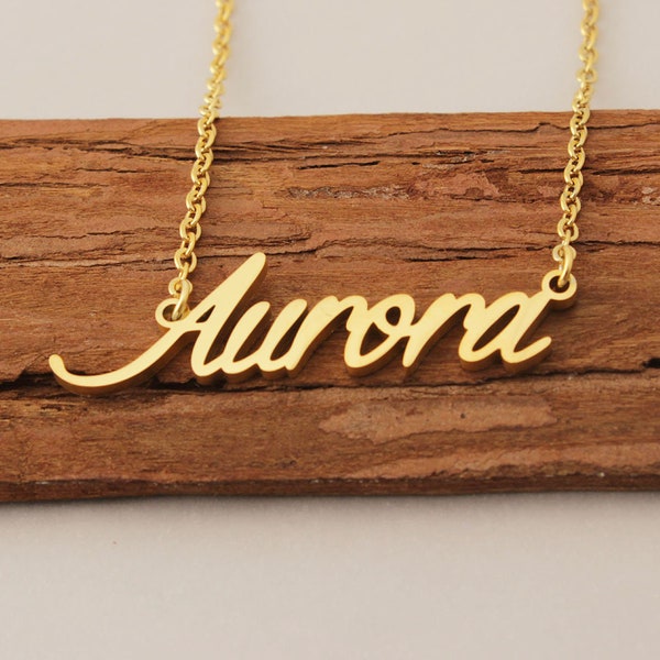 Collier de nom, collier de nom Aurora personnalisé, gravé n’importe quel nom sur le collier, nom personnalisé pendentif cadeau d’anniversaire pour les enfants