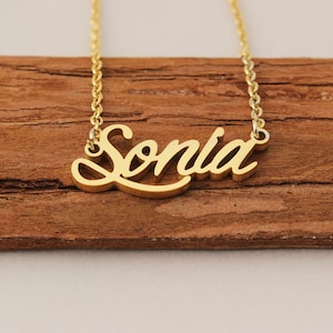 Collier initial personnalisé, collier de nom Sonia, collier de plaque nominative pour elle, gravé tout nom sur le cadeau de Noël du collier