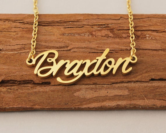 Custom Name Necklace Braxton Name Necklace Gold Personalized