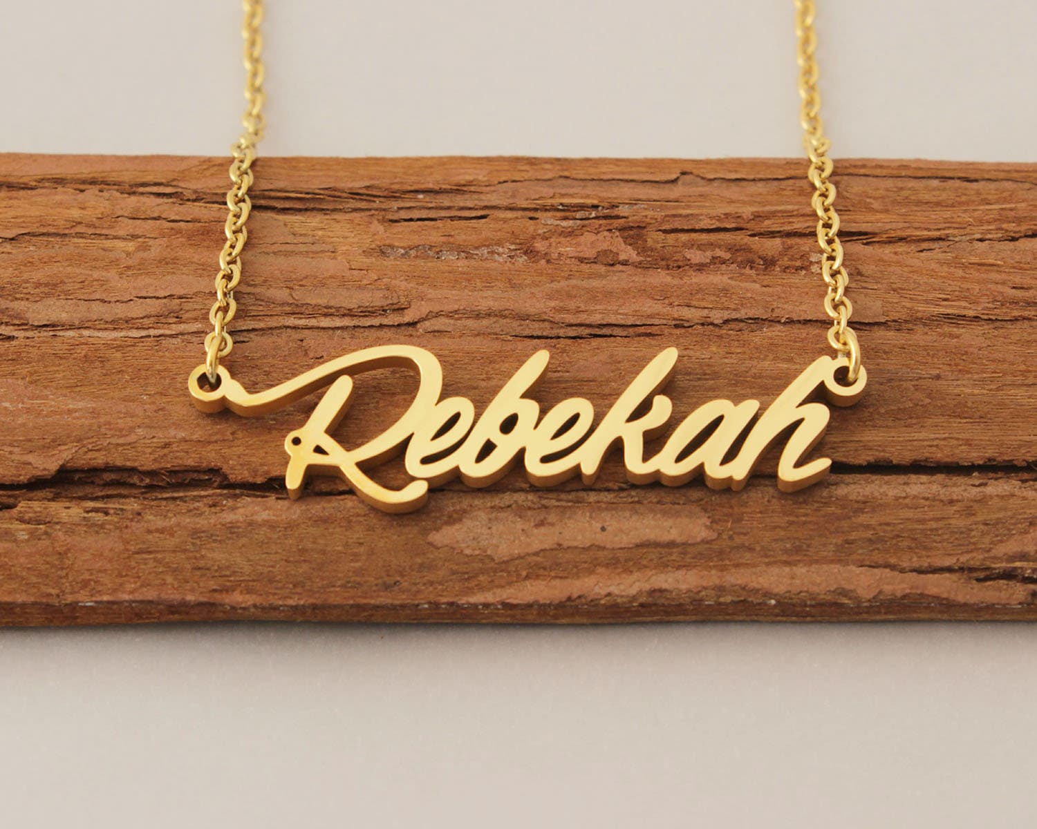 Name Necklace, Rebekah Name Necklace Gold, Cursive Any Name on Necklace, Personalized Name Jewelry Birthday Gift for Sister