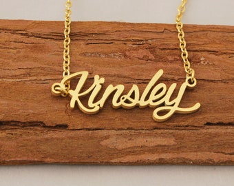 Name Necklace, Personalized Necklace, Name Necklace Gold, Custom Name Jewelry Silver, Simple Necklace Kids Birthday Party Gift for Kinsley