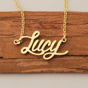 Name Necklace, Custom Letter Necklace, Engraved Name Necklace Gold, Tiny Necklace Chain Name, Wonderful Christmas Gift Pendant for Lucy