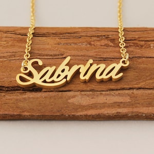 Custom Name Necklace, Personalized Tag Necklace, Nameplate Necklace Engraved, Daughter Birthday Gift Name for Sabrina