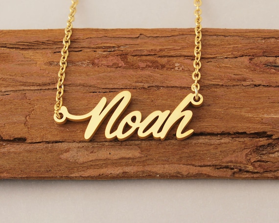 Custom Name Necklace Noah Name Necklace Gold Engraved Your Name on Necklace Kids Birthday Gift Name Pendant for Her Etsy
