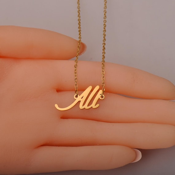 Custom Necklace, Ali Name Necklace Gold, Engraved Name Necklace