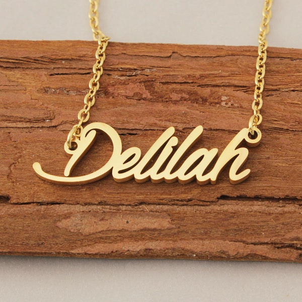 Name Necklace, Delilah Name Necklace, Custom Friendship Necklace, Gold Plated Necklace, Kids Lovely Gift Necklace in Stainless Steel