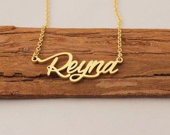 Name Necklace, Reyna Nameplate Necklace, Customized Necklace for Her, Name Pendant, Necklace Wedding Gift for Girls Her
