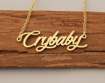 Personalized Name Necklace for Mom, Crybaby Gold Dainty Pendant, Customized Mother's Day Gift Pendant