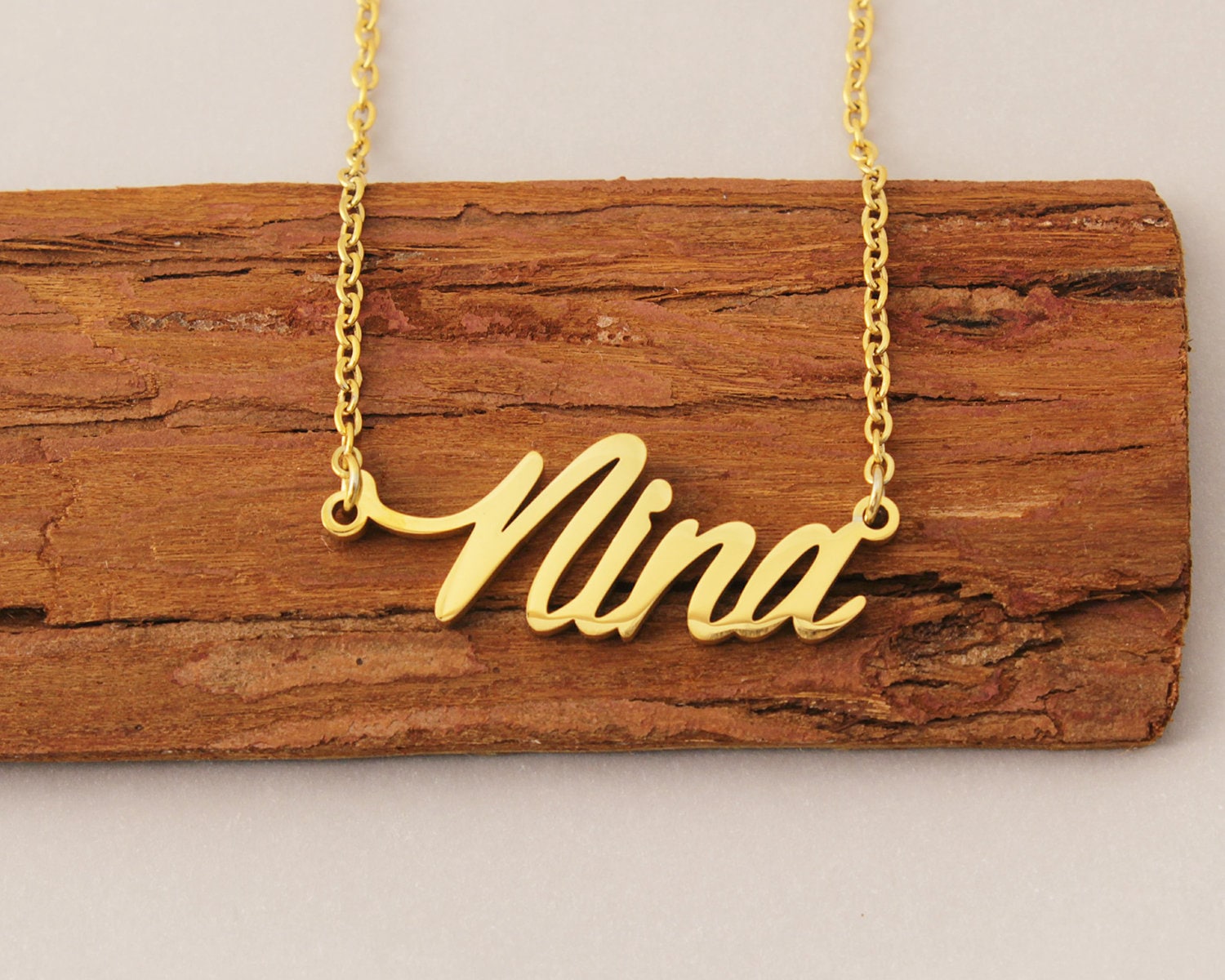 Personalized Name Necklace Nina Gold Plated Necklace Initial Necklace With Name Engraved Mom Birthday Gift Necklace With Kids Name Etsy