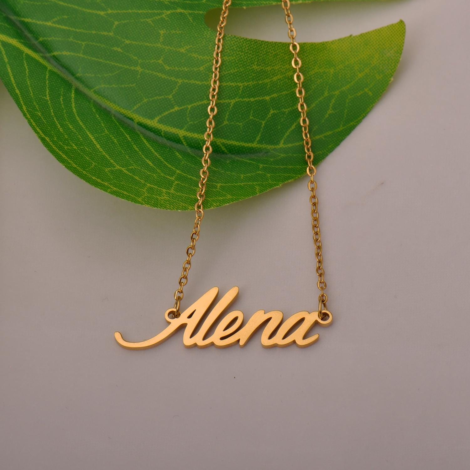 Name Necklace, Custom Alena Name Necklace, Nameplate Necklace for