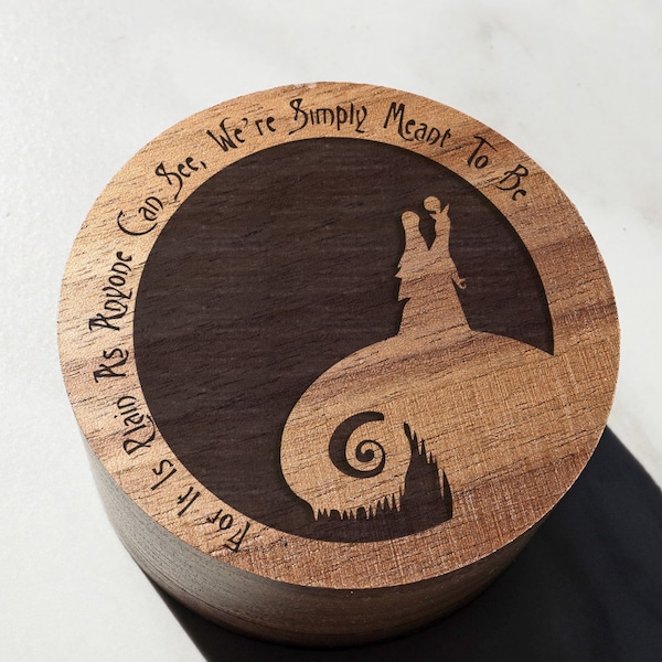 Jack and Sally Engraved Proposal Box, Jack Skellington Wedding Ring Box, Halloweentown Ring Holder, We're Simply Meant To Be Jewelry Box