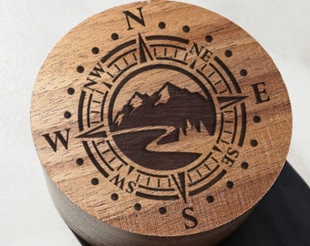 Compass Mountain Wolf Wedding Ring Box, Nature Engagement Ring Box, Adventure Jewelry Box, Mountain Stars Wood Engraved Proposal Box