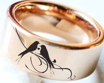 Love Birds Wedding Ring, Love Birds Wedding Band, Dove Engagement Ring, Nature Lover Wedding Promise ring, Adventure Wanderlust Jewelry