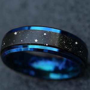 Starry Night Sky Wedding Band, Stars Spinner Ring, Celestial Wedding Band, Galaxy Tungsten Ring, Star Constellation Ring, Space Jewelry 8mm