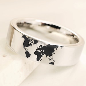 Wereldkaart trouwring, verlovingsring reiziger, Adventure Wanderlust sieraden, wereldkaart cadeau, wereldkaart trouwring sieraden 6 mm