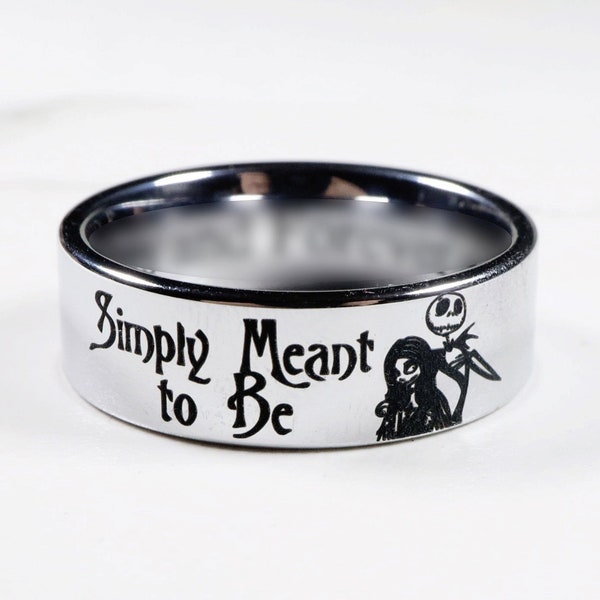 Jack and Sally Wedding Band, Jack Sally Engagement Wedding Ring, Nightmare Before Christmas, Jack Skellington We're Simply Meant To Be Ring