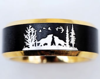 Wolves Wedding Band, Howling Wolf Ring, Wolf Wedding Ring, Wolf Promise Ring, Wolf Nature Ring, Howling Wolves Engagement Ring, Wolf Jewelry