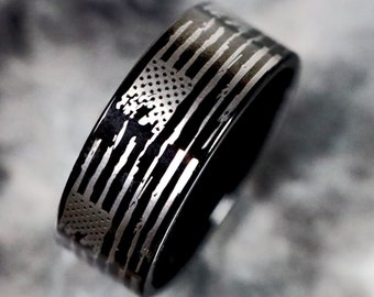 Distressed American Flag Wedding Band, American Flag Engagement Ring, USA Flag Jewelry, Patriotic Gift,  Military Wedding Ring Jewelry
