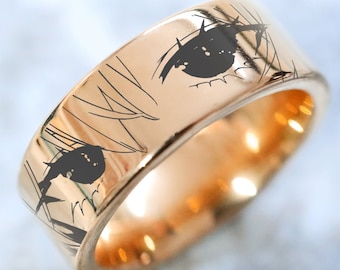 Anime Eyes Wedding Ring, Anime Eyes Wedding Band, Senpai Ring, Senpai Jewelry, Waifu Wedding Ring, Waifu Gift, Kawaii Ring Gift Jewelry