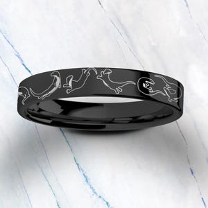 Sea Otter Ring, Otter Engraved Ring, Otter Animal Ring, Sea Otter Wedding Band, Cute Baby Otter Symbol Ring, Ocean Sea Jewelry 6mm