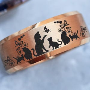 Engraved Cat Ring, Personalized Kitty Cat Wedding Band, Custom Cat Lover Ring, Kitten Engagement Ring, Feline Paws Ring, Cat Symbol Ring